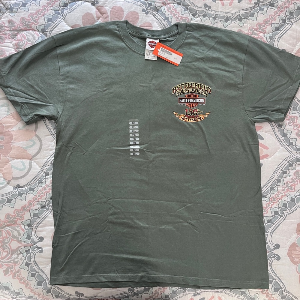 Harley-Davidson 2XL Green T-Shirt Battlefield, Gettysburg, PA